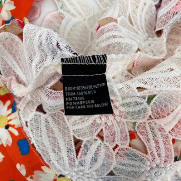 Michael Simon Floral Lace Silk Trim Jacket Size P L Orange Red Sheer Lightweight - Picture 15 of 16